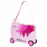 MiniMax 45x36x20cm 29L Kids Ride-On Suitcase 4PCS Set Inc Drawstring Bag, Neck Pillow & 50+ Personalisation Stickers, Easyjet Max Size Childrens Rolling Hand Cabin Luggage 45x36x20 (Unicorn)