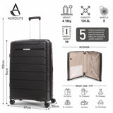 Aerolite Premium PP 3-Piece Luggage Set, Lightweight Polypropylene Hard Shell Suitcases with 4 Dual Spinner Wheels & TSA Lock, Expandable Cabin (21”), Medium (24”), Large (28”), Expandable Carry-On Case Included – Black