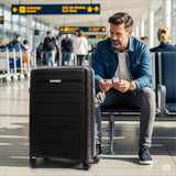Aerolite Premium PP 4 Piece Hard Shell 4 Dual Wheel Spinner Travel Luggage Suitcase Set , Expandable Cabin + Medium + Large + Extra Large - Black