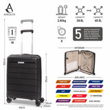 Aerolite Premium PP Expandable Cabin Suitcase 55x40x20cm to 55x40x23cm, Ryanair & Wizz Air Priority Max Size, Lightweight Polypropylene Hard Shell Carry-On with 4 Wheels & TSA Lock - Black