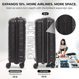 Aerolite Premium PP Expandable Cabin Suitcase 55x40x20cm to 55x40x23cm, Ryanair & Wizz Air Priority Max Size, Lightweight Polypropylene Hard Shell Carry-On with 4 Wheels & TSA Lock - Black