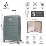 Aerolite Premium PP 4 Piece Hard Shell 4 Dual Wheel Spinner Travel Luggage Suitcase Set , Expandable Cabin + Medium + Large + Extra Large - Dark Green