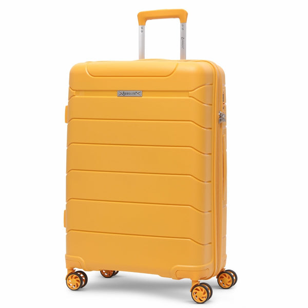 Medium 24" Lightweight Polypropylene Hard Shell Check Suitcase Dual 4 Spinner Wheels TSA Lock Organised Interior Warranty – Mango