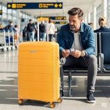 Aerolite Premium PP 4 Piece Hard Shell 4 Dual Wheel Spinner Travel Luggage Suitcase Set , Expandable Cabin + Medium + Large + Extra Large - Mango