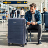 Aerolite Premium PP 3-Piece Luggage Set, Lightweight Polypropylene Hard Shell Suitcases with 4 Dual Spinner Wheels & TSA Lock, Expandable Cabin (21”), Medium (24”), Large (28”), Expandable Carry-On Case Included – Navy