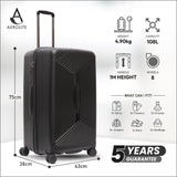 Aerolite Large 108L Premium Polypropylene Hard Shell Check in Checked Hold Travel Spinner Luggage Suitcase Trunk with 4 + 1 Wheels , TSA Approved Lock , YKK Zippers & Antimicrobial Lining (BLACK)