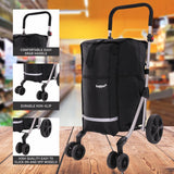 Hoppa 74L 6- Wheels Lightweight Foldable Shopping Trolley, Hard-Wearing Trolley Cart , Storage Trolly on Wheels, Sturdy 6 Wheels Collapsable Grocery Trolley Cart on Wheels (Black)