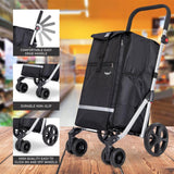 Hoppa 74L 6- Wheels Lightweight Foldable Shopping Trolley, Hard-Wearing Trolley Cart , Storage Trolly on Wheels, Sturdy 6 Wheels Collapsable Grocery Trolley Cart on Wheels (Black)