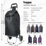 Hoppa Lightweight Shopping Trolley 2024 Model Folding 2 Wheel Large Capacity Shopper, 47 Litre