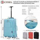 5 Cities 21" (55x35x20cm) Lightweight Cabin Hand Luggage Trolley, Fits easyJet(Plus/Flexi/Large Cabin), Ryanair (Priority) Cabin Restrictions, 2 Years Of Warranty