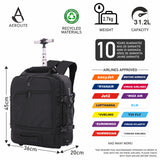 Aerolite 45x36x20cm Premium easyjet Maximum Size Backpack Trolley Cabin Bag With 2 Wheels, 10 Years Warranty, Made From Recycled Eco-Friendly Material