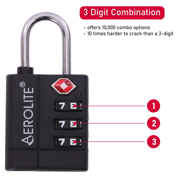 Aerolite TSA Approved Global Accessories Three Dial TSA Combilock