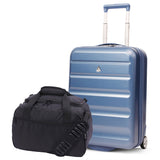 Aerolite Ryanair & Wizz Air Cabin Luggage Set – 55x40x20cm to 55x40x23cm Expandable Hard Shell Suitcase with 2 Wheels & TSA Lock + 40x20x25cm Underseat Holdall, Priority Max Size Carry-On Bundle (Blue + Black)