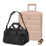 Aerolite Ryanair & Wizz Air Cabin Luggage Set – 55x40x20cm to 55x40x23cm Expandable Hard Shell Suitcase with 4 Wheels & TSA Lock + 40x20x25cm Underseat Holdall, Priority Max Size Carry-On Bundle (Beige + Black)