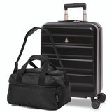 Aerolite Ryanair & Wizz Air Cabin Luggage Set – 55x40x20cm to 55x40x23cm Expandable Hard Shell Suitcase with 4 Wheels & TSA Lock + 40x20x25cm Underseat Holdall, Priority Max Size Carry-On Bundle (Black)