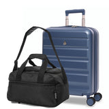 Aerolite Ryanair & Wizz Air Cabin Luggage Set – 55x40x20cm to 55x40x23cm Expandable Hard Shell Suitcase with 4 Wheels & TSA Lock + 40x20x25cm Underseat Holdall, Priority Max Size Carry-On Bundle (Blue + Black)
