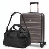 Aerolite Ryanair & Wizz Air Cabin Luggage Set – 55x40x20cm to 55x40x23cm Expandable Hard Shell Suitcase with 4 Wheels & TSA Lock + 40x20x25cm Underseat Holdall, Priority Max Size Carry-On Bundle (Charcoal + Black)