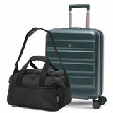 Aerolite Ryanair & Wizz Air Cabin Luggage Set – 55x40x20cm to 55x40x23cm Expandable Hard Shell Suitcase with 4 Wheels & TSA Lock + 40x20x25cm Underseat Holdall, Priority Max Size Carry-On Bundle (Forest Green + Black)
