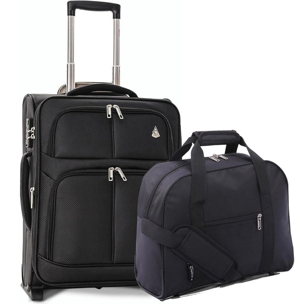 Aerolite British Airways Maximum Bundle 56x45x25cm Large Cabin Softshell Suitcase &amp 40x30x15cm Under Seat Holdall
