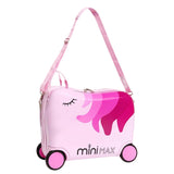 MiniMax 45x36x20cm 29L Kids Ride-On Suitcase 4PCS Set Inc Drawstring Bag, Neck Pillow & 50+ Personalisation Stickers, Easyjet Max Size Childrens Rolling Hand Cabin Luggage 45x36x20 (Unicorn)
