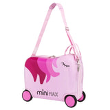 MiniMax 45x36x20cm 29L Kids Ride-On Suitcase 4PCS Set Inc Drawstring Bag, Neck Pillow & 50+ Personalisation Stickers, Easyjet Max Size Childrens Rolling Hand Cabin Luggage 45x36x20 (Unicorn)