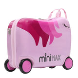 MiniMax 45x36x20cm 29L Kids Ride-On Suitcase 4PCS Set Inc Drawstring Bag, Neck Pillow & 50+ Personalisation Stickers, Easyjet Max Size Childrens Rolling Hand Cabin Luggage 45x36x20 (Unicorn)