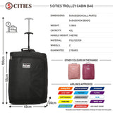 5 Cities (55x40x20cm) Lightweight Cabin Hand Luggage, Maximum Possible Allowance For Ryanair