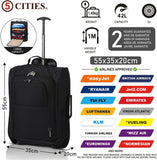 5 Cities Ryanair Luggage Bundle (55x35x20cm) Lightweight Cabin 2 Wheel Trolley and (40x20x25cm) Holdall Flight Bag, 2 Years Warranty