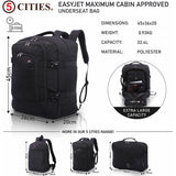 5 CITIES easyJet Maximum Size (45x36x20cm) New and Improved 2023 Cabin Backpack Luggage Under Seat Flight Bag