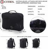 5 CITIES (40x30x10cm) New and Improved 2025 Lufthansa, Austrian Airlines, Swiss Airlines Maximum Cabin Size Underseat Flight Bag, Also Approved For British Airways, Virgin Atlantic, EasyJet, Black
