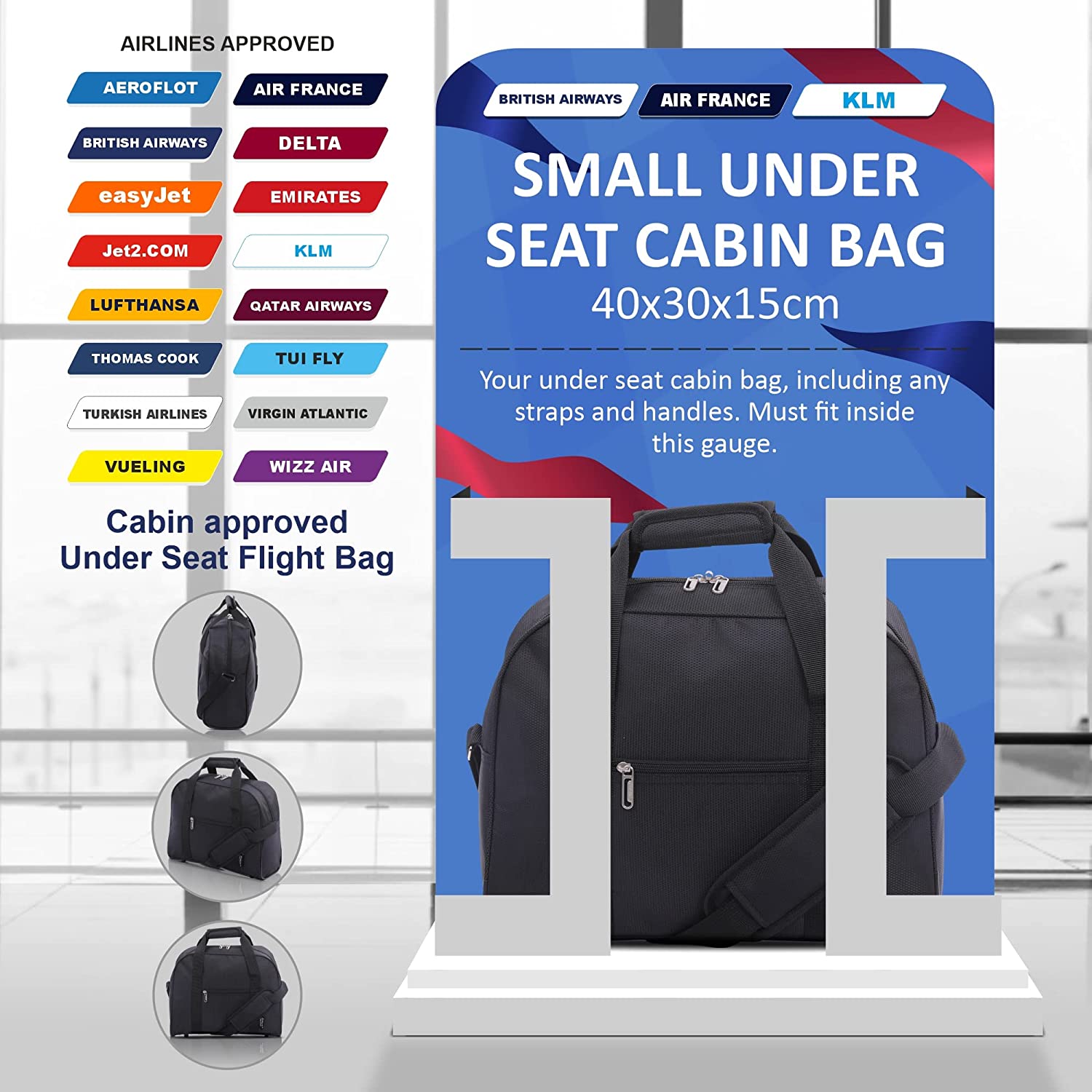 AEROLITE (40x30x15cm) British Airways Maximum New and Improved 2024, Also Approved For EasyJet/SAS/TAP & Many More, Cabin Luggage Under Seat Flight Bag, Black