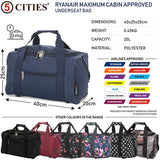 5 Cities (40x20x25cm) Ryanair Maximum Hand Luggage Holdall Flight Bag, Under Seat Cabin Holdall – Take The Max On Board