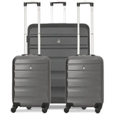 Aerolite ABS Hard Shell 3 Piece Suitcase Luggage Set - 2 x 21" Hand Cabin Luggage + 1 x Large 29" Hold Check in Luggage Suitcase Charcoal