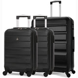 Aerolite Hard Shell Suitcase Luggage Group Travel Bundle - 2 x 21 Cabin Hand Luggage + 1 x Large 29" Hold Luggage Suitcase (3 Piece Luggage Set) - Black