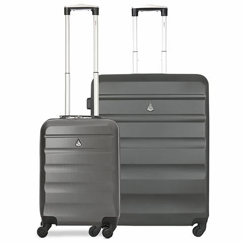 Aerolite Lightweight Hard Shell Suitcase Luggage Set (Cabin + Medium, Charcoal)