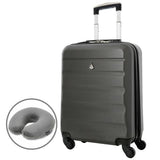 Aerolite (55x40x20cm) Lightweight Hard Shell Cabin Hand Luggage and Grey Neck Pillow | 4 Wheels