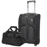 Aerolite (55x35x20cm) Lightweight Cabin Hand Luggage Black and (35x20x20cm) 5 Cities Black Holdall | 2 Wheels