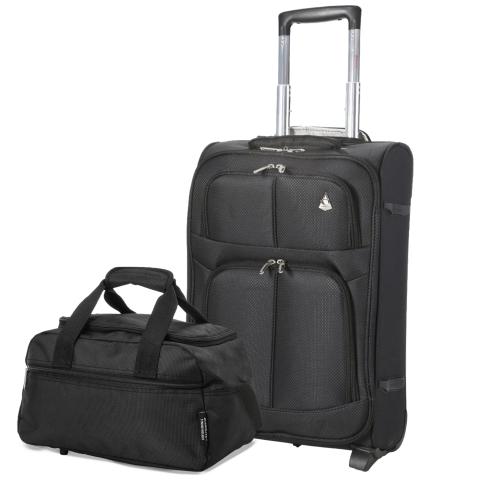 Aerolite (55x35x20cm) Lightweight Cabin Hand Luggage Black and (35x20x20cm) Black Holdall | 2 Wheels
