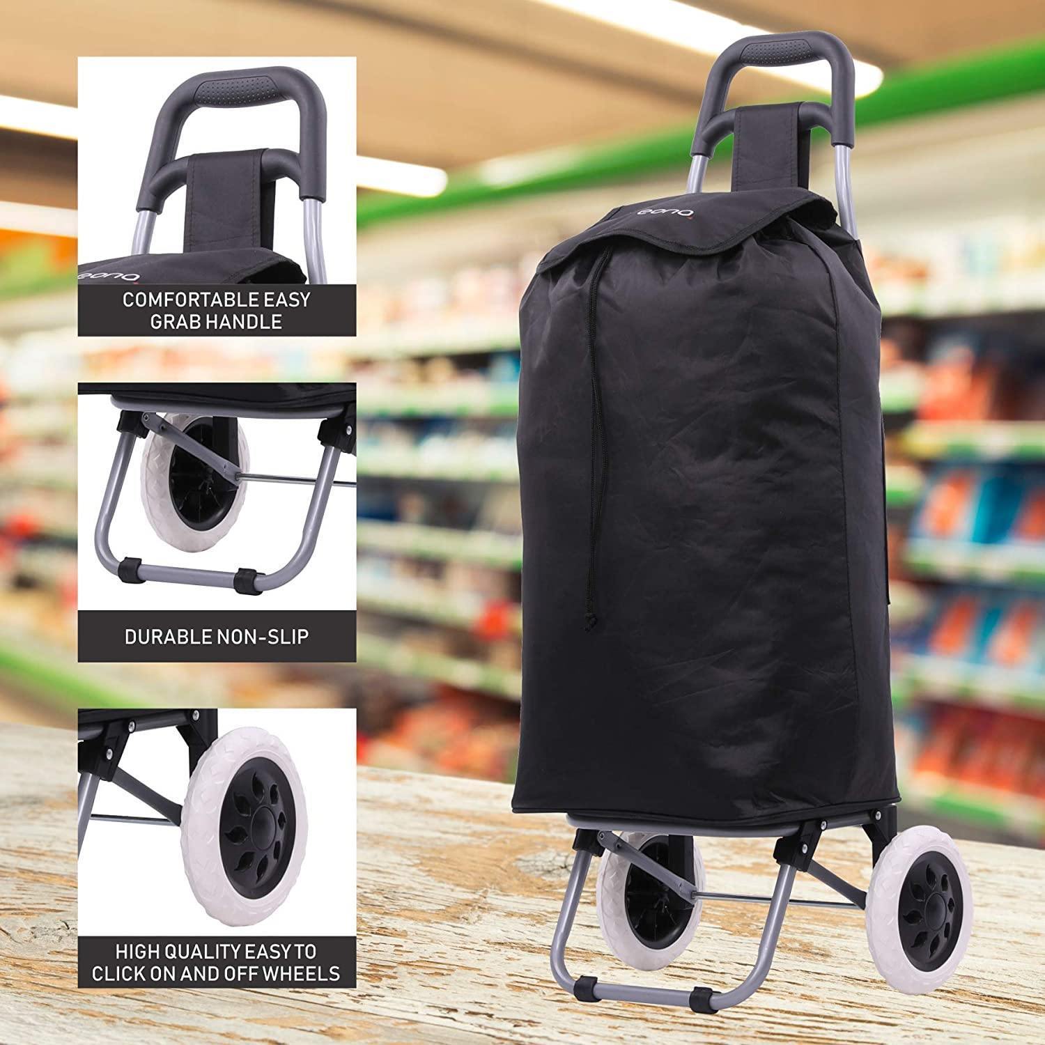 Lightweight Shopping Trolley, Trendy Folding/Collapsible Push/Pull Carts (Black)