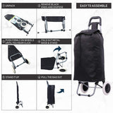Lightweight Shopping Trolley, Trendy Folding/Collapsible Push/Pull Carts (Black)