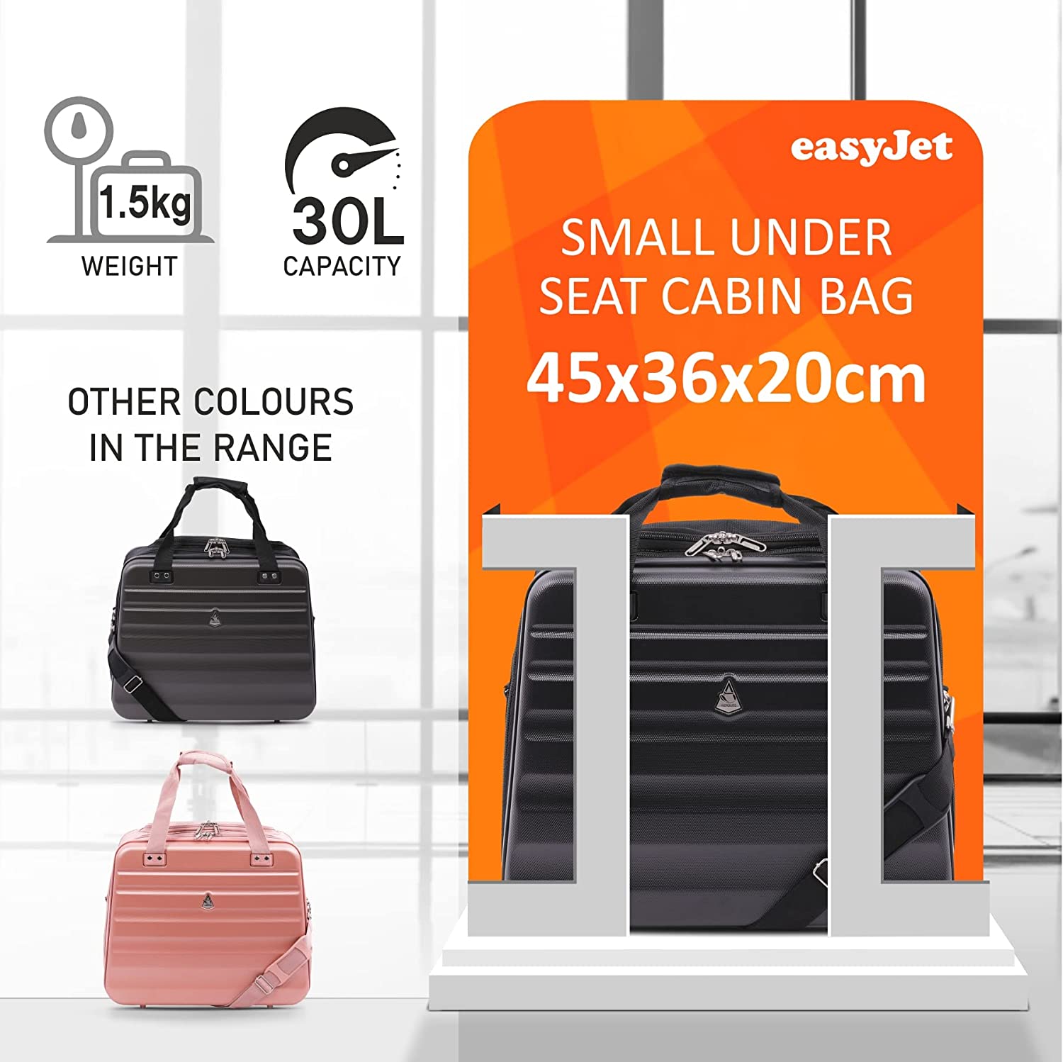 Aerolite easyJet Maximum Size 45x36x20cm New Summer 2023 Hand Cabin Luggage Approved Hard Shell Travel Carry On Holdall Shoulder Under Seat Flight Bag with 2 Year Warranty