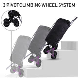 Hoppa Lightweight 6-Wheel 2025 Model Folding Shopping Trolley Large 47L Capacity Shopping Trolley Bag, 95cm, 2kg, Push/Pull Stairclimber (Black)