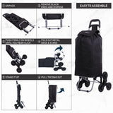 Hoppa Lightweight 6-Wheel 2025 Model Folding Shopping Trolley Large 47L Capacity Shopping Trolley Bag, 95cm, 2kg, Push/Pull Stairclimber (Black)