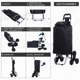 Hoppa Lightweight 6-Wheel 2024 Model Folding Shopping Trolley Large 47L Capacity Shopping Trolley Bag, 95cm, 2kg, Push/Pull Stairclimber (Black)