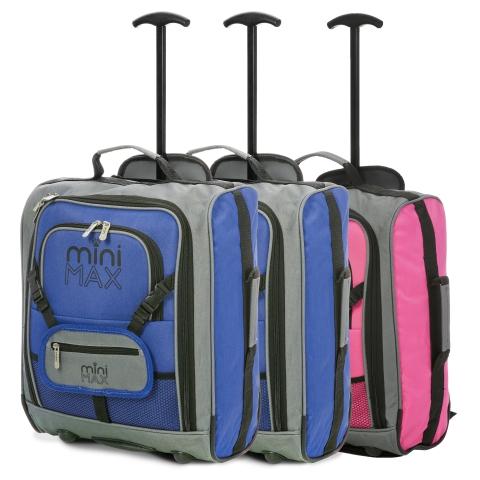 MiniMAX (45x35x20cm) Childrens Luggage Carry On Suitcase with Backpack and Pouch (x2 Blue + x1 Pink)
