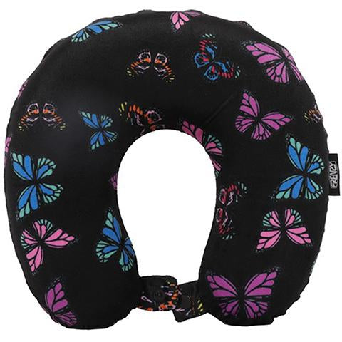 Frenzy Travel Pillow Neck Memory Foam Cushion - Butterflies Black