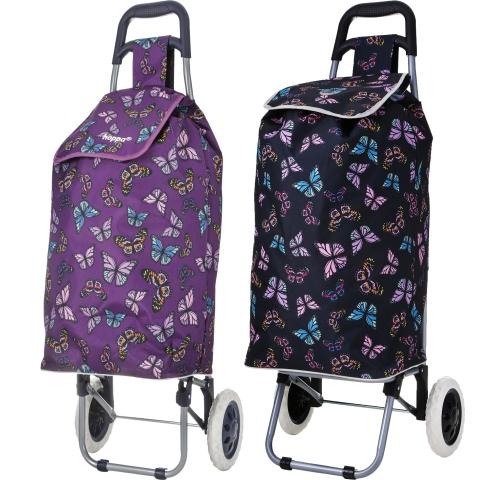 Hoppa Mini 47L (60x33x24cm) Lightweight Wheeled Shopping Trolley - Black + Purple