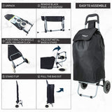 Hoppa Lightweight Shopping Trolley 2025 Model Folding 2 Wheel Large Capacity Shopper, 47 Litre