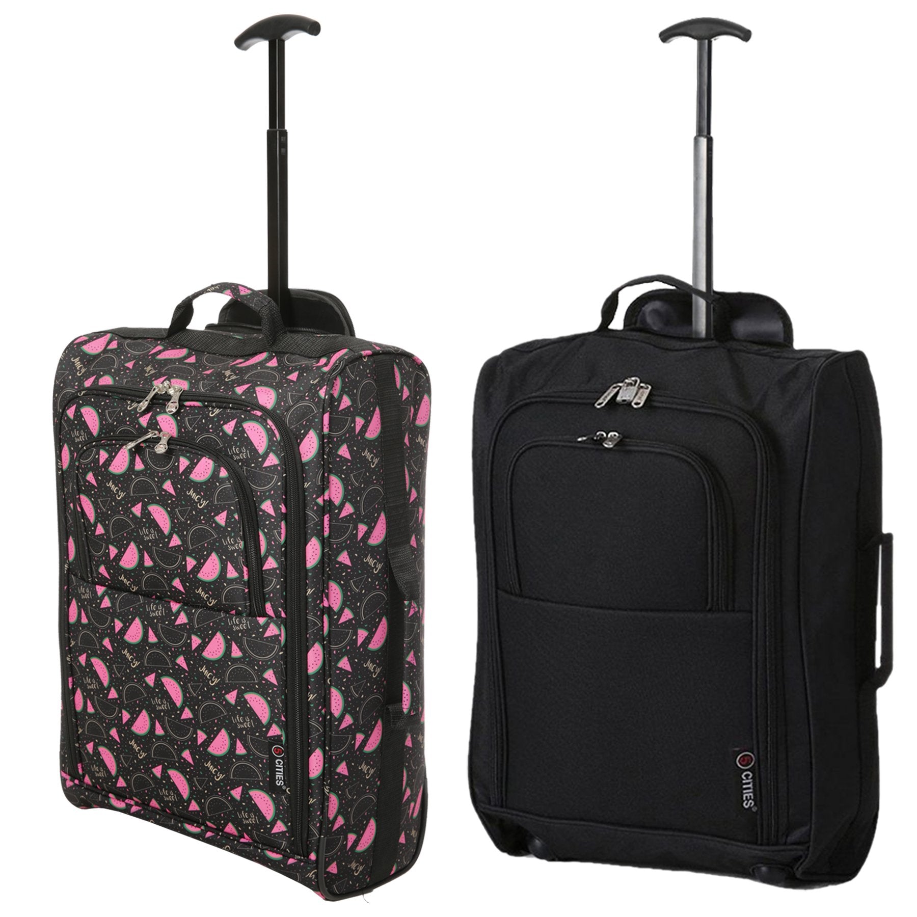 5 Cities (55x35x20cm) Lightweight Cabin Hand Luggage Set (Black + Black Watermelon)
