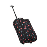 5 Cities (55x35x20cm) Lightweight Cabin Hand Luggage Set (Black + Black Flamingos)